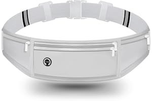 Yuexitech Running Belt Waist Pack, Ultra-Light Water-Resistant Fitness Belt with Adjustable Elastic Strap, Large Phone Pocket for iPhone 16/15/14 Pro Max up to 7.5″ Greyish White