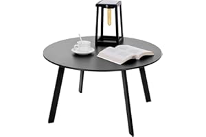 Fokebel Beistelltisch Metall, Garten Beistelltisch Rund, Sofatisch Kaffeetisch & Couchtish mit Verstellbarer Tischbeine (Schwarz, Ø 70 x 40H cm)…