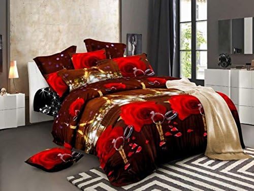3D Bedding Set with Elffel Tower and Rings Single Double King Size Duvet Cover + 2 Pillowcases, 3pcs Set (King)