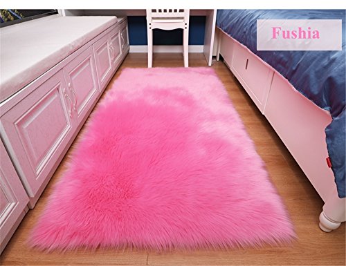 Fluffy Home Super Soft Faux Fur Fake Sheepskin Sofa Couch Stool Casper Vanity Chair Cover Rug/Solid Shaggy Area Rugs for Living Bedroom Floor