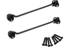 BuxiuGK 2 Piece Cabin Hook Eye Door Latch Stainless Steel 8 Inch/200mm with 8 Mounting Screws for Shed Doors Cabinet Doors - Black