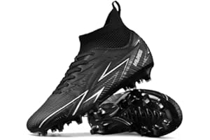 DASHANGYAN Botas de Fútbol Tobillo Alto - AG Tacos para Césped Artificial, Cuello de Calcetín Transpirable, (Negro/Blanco/Degradado Rosa)