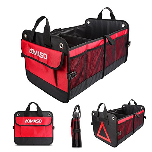 Aomaso Auto Trunk Organizer Nylon Foldable Design For All Vehicles Cars and Home With Triangle Warning