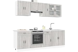 Emmtore 8-TLG. Küchenschrank-Set Holzwerkstoff, Küchenzeile Einbauküche, Schrank-Set, Unterschrank, Küchenschrank, Hängeschrank Grau Sonoma