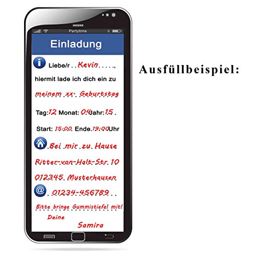 12-er Set Lustige Einladungskarten zum Kindergeburtstag Telefon Tablet Handy Smiley Party Geburtstag Einladung witzig cool Text Kinder Jungen Mädchen emoji - 2