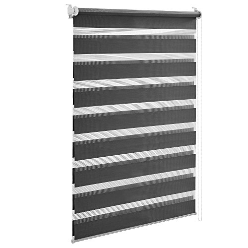 [neu.holz] Klemmfix Zebra-Rollo (40 x 150cm) (grau) Duo-Rollo / Doppelrollo – Sonnen – und Lichtschutz – ohne Bohren - 2
