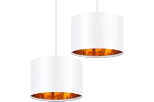 Weewooday 2 Pack White Lampshade for Ceiling 12" Modern Golden Inner Drum Lamp Shade with E27 to E14 Lamp Shade Adapter Ring for Pendant Lights Table or Bedside Floor Lights