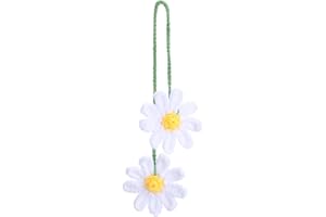 Ymapinc Crochet Daisy Flower Rearview Car Hanging Accessories, Knitted Flowers Rear View Mirror Cute Decor for Women Girls, Handmade Knitted Accessory, Aesthetic Decoration (Cotton White)