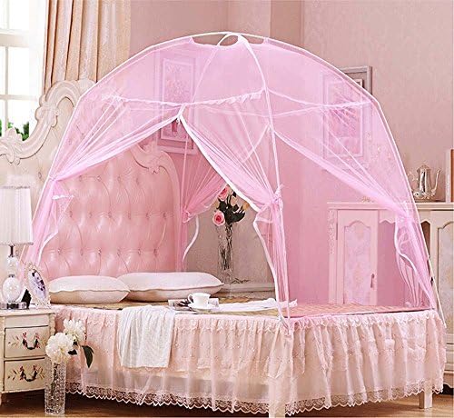 Gift ! Princess Hight QC Bed Canopy Mosquito Netting Tent (Double, Pink)