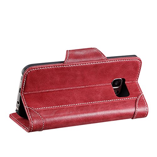 Funda Galaxy S7  Lensun Funda de Cuero Genuino con Cartera para Tarjetas y Cierre Magnetico para Samsung Galaxy S7 5 1  - Rojo Vino  S7-GT-WR 