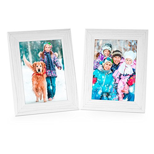 2er Set Bilderrahmen 13x18 cm Weiss Modern Massivholz-Rahmen mit Maserung mit Glasscheibe und Zubehör / zum Stellen oder Hängen / Fotorahmen