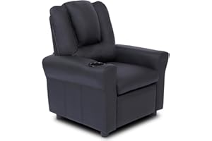 Mxfurhawa Children's Sofa, Single Kids Recliner Chair PU Leather Play Toddler Sofa Bed with 1 cup holder, Reclining Seat Furniture for Boy/Girl, Gift in Birthday, for Living Room, Bedroom (Black)