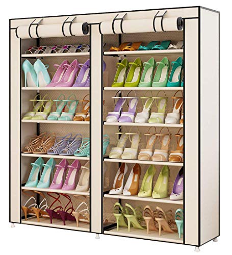 UDEAR Shoes Rack Organizador de Tela de Zapatos, Zapatero 7 Pisos con Resistente al Polvo Beige