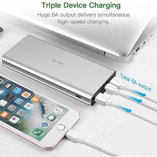 Chargeur Portable  22000mAh  Charge Rapide 3 0   Port USB Type C 3 0 A  EMNT Power Bank avec 4 Ports USB pour Grande Capacit   Batterie Externe Iphone 7 8   X  Ipad  Samsung Galaxy J3   S7   S8  Huawei P10 et autres P  riph  riques USB- Gris Argent  