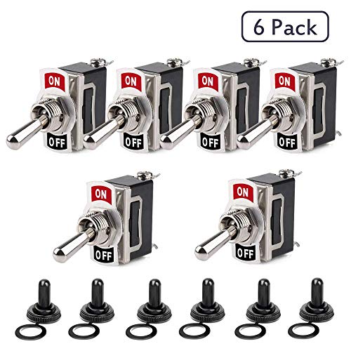 YGL Interruttore a Levetta con Impermeabile Calotta 15A 250V 20A 125V SPST Interruttore ON/OFF 2 Posizione 2 Pin SPST Metallo Interruttore a Bilanciere, per Auto Camion Barca - 6 pezzi