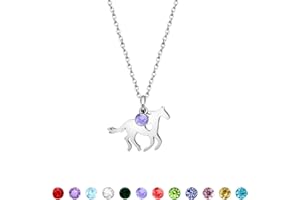 MIEOYUE Horse Gift.Horse Necklace Lucky Birthstone Pendant Silver Necklace Personalized Birthday Gift for Girl