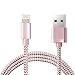 Produktbild PhoneStar lightning zu USB Ladekabel Textil Premium Kabel [HIGH SPEED CHARGING] für iPhone X, 8, 8 Plus, 7, 7 Plus, 6, 6s, 6 Plus, 6s Plus, SE, 5s, 5c, 5, iPad in rosé gold
