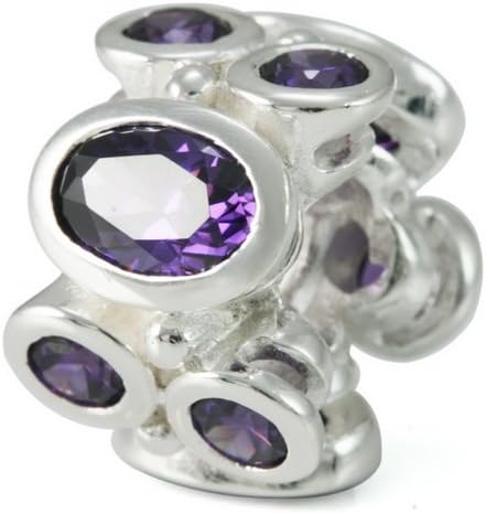 February CZ Shimmering Solid Sterling Silver Charm, OHM is Compatible with Other european bracelets