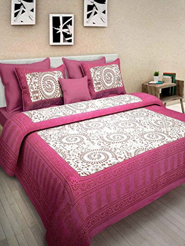 shop jaipuri Cotton Rajasthani King Size Double bedsheet with 2 Pillow Cover