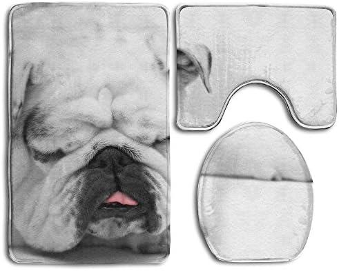 RedBeans Sleeping Dog Bath Mat Bathroom Carpet Rug Washable Non-Slip 3 Piece Bathroom Mat Set