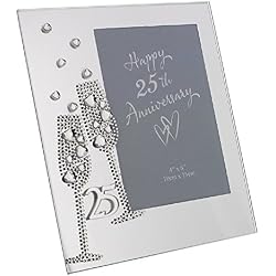 Copas de champán con brillantes de plateado 25th aniversario de boda Marco de espejo 19,05 cm x 16,51 cm WG45425