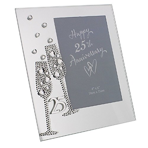 Copas de champán con brillantes de plateado 25th aniversario de boda Marco de espejo 19,05 cm x 16,51 cm WG45425