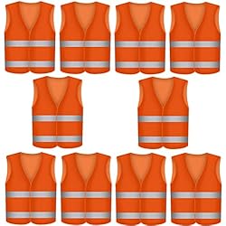 Gilet de Securite Infroissable Orange Fluo | Lavable en Machine | Degres KFZ EN471 - Lot de 10 Gilets de Securite Reflechissants a 360