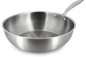 MENASTYL - Wok inox 18/10 Triply 28cm tous feux dont induction fabriqué en France - sans PFAS ni substances nocives - Compatible lave-vaisselle - Poignée rivetée - 6020492