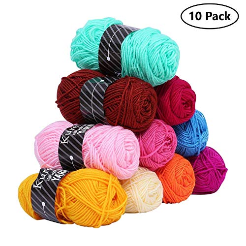 Pack de 10 Madejas Hilo de tejer/Hilo Acrilico - Perfecto para Crochet y Tejer - Acrílicos Skeins en una variedad de colores - 80 Metros Hilo de Acrílico 10 x 50g
