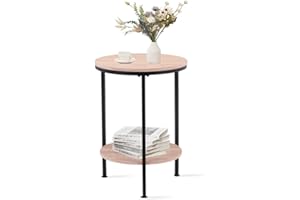 ‎GOLDFAN GOLDFAN Beistelltisch Rund Klein Couchtisch Wohnzimmertisch Holz Sofatisch Kaffeetisch Telefontisch 40x40x60cm