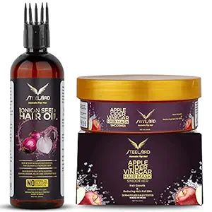 Steelbird Hair Care Onion Seed Oil & Apple Cider Vinegar Ultimate Combo (Onion Hair Oil + ACV Hair Mask), 400 ml