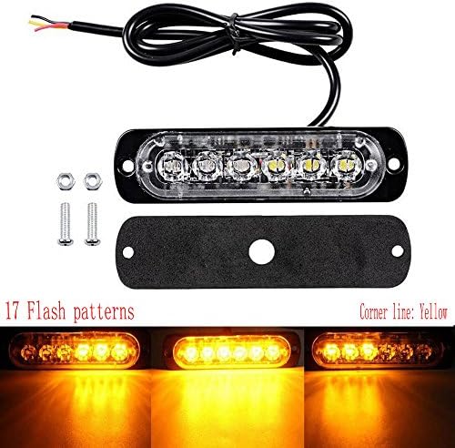 YUK 1pcs Surface Mount Amber 18W 6-LED Warning Emergency Flashing Strobe Light Bar 12V-24V