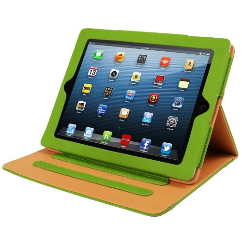 Madcase Apple iPad 4 / 3 / 2 Smart Case Etui Faux Ledertasche Hülle mit Auto Schalf und Wach Sleep-Funktion inkl. Displayschutzfolie und Stylus Touch stift – Grün / Beige - 3