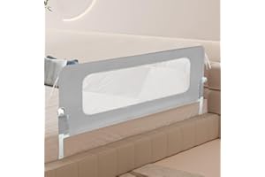 HUOLE Barriera per letto per tutti i piccoli, pieghevole e portatile, telaio in metallo anti-caduta regolabile in altezza, telaio in metallo robusto, 150 x 73-86 cm, grigio