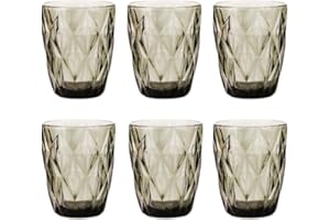 TRESV Set de 6 Vasos Colores o Transparente, Vaso de Cristal agua de 300 ml, Vaso de Agua y Bebidas, Aptos para Lavavajillas (Gris)