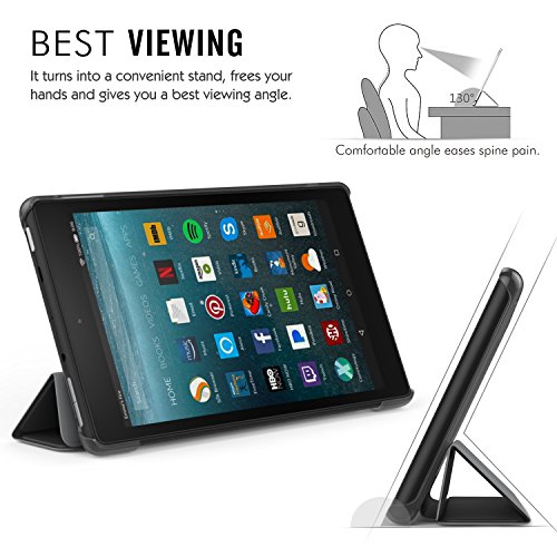 MoKo Hülle für All-New Amazon Fire 7 Tablet (7 Zoll – 7. Generation, 2017 Modell) – Ultra Slim Lightweight Schutzhülle Smart Cover Case mit Auto Sleep/Wake up Funktion, Standfunktion für das neue Fire 7 2017, Schwarz - 4