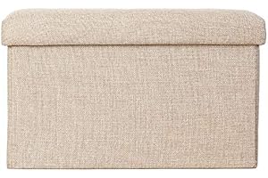GreaTool Taburete para almacenaje, Puff Plegable, Banco Dormitorio, Salón (45x25x25CM, Beige)