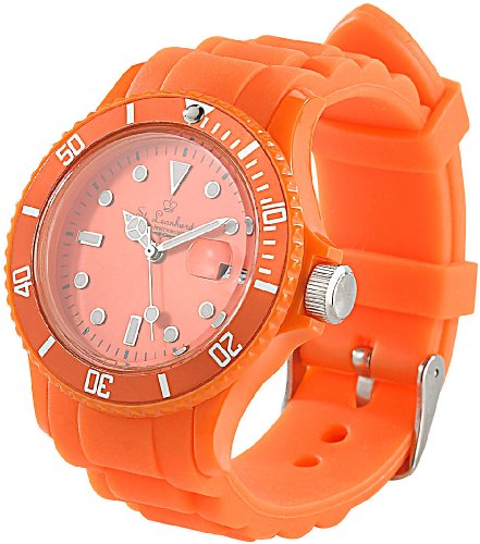 St. Leonhard Sportliche Silikon-Quarz-Armbanduhr, Lupen-Mineralglas, poppig-orange