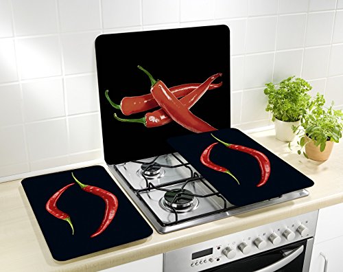 WENKO 2712941500 Multi-Platte Hot Peperoni – für Glaskeramik Kochfelder, Schneidbrett, Gehärtetes Glas, 56 x 0.5 x 50 cm, Mehrfarbig - 5