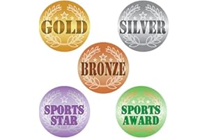 CLASSROOM CAPERS 125 X GOLD, SILVER, BRONZE, SPORTS STAR/AWARD Foil Stickers/Badges. Ideal Sports Day Stickers!