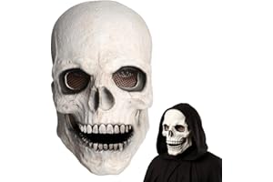 Dlishka Halloween Deko Totenkopf Maske FüR Herren,Horror Voller Kopf,Totenkopf-Maske Mit Beweglichem Kiefer,Realistischer Latex-Helm,Horror Filme Zombie KostüM.