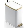 CEROELDA Small Bathroom Trash Can with Lid Soft Close-5L/1.3 Gal Slim Garbage Can-Metal Step Wastebasket-Rectangle Narrow Waste Bin for Office, Bedroom, Toilet, Live Room-White
