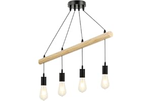 ‎FORCOSO FORCOSO Pendelleuchte Holz 4-flammig - Hängelampe Esstisch Holz, Vintage Industrial Pendelleuchte Esstisch E27 Hängeleuchte Deckenleuchte für Esszimmer Wohnzimmer Schlafzimmer Küche - Ohne Glühbirne
