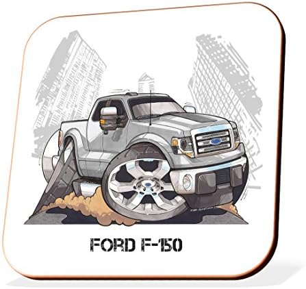 Koolart Gifts K3263-CS Cartoon of Ford F-150 - Caricature silver Ford Wooden Coaster Gift ( Coasters)