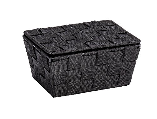 WENKO 22197100 Aufbewahrungskorb mit Deckel Adria Schwarz – Badkorb, Polypropylen, 19 x 10 x 14 cm, Schwarz - 2