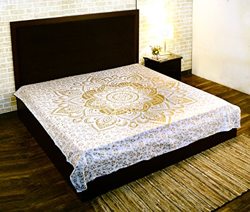 Mandala Wandbehang Golden Tapestry Baumwolle Wandteppich Hippie Bohemien Wanddekor Tuch Blumen Orientalisch Indisch Wand tuch Von Rajrang - 3