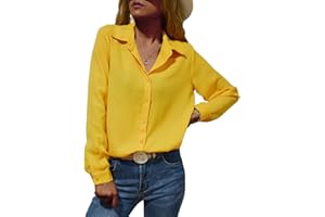 Zahala Battery Womens Button Down V Neck Shirts Chiffon Long Sleeved Loose Fit Blouse Summer Elegant Tops