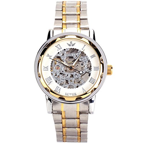YESURPRISE Uhr Handaufzug Mechanische Uhr Edelstahl Armbanduhr Skelettuhr silber gold wei YESURPRISE Uhr Handaufzug Mechanische Uhr Edelstahl Armbanduhr Skelettuhr silber gold wei