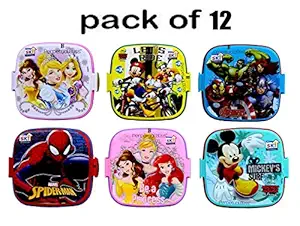 Laxmi Collection Kids Disney Theme Double Layer Lunch Box (Multicolour, 13x13x10cm)