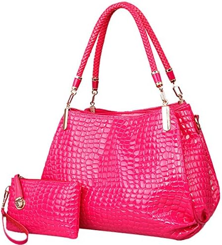 Women's Fashion Crocodile Handbag Pu Leather Tote Shoulder Bag Satchel Purse Multicolor,Purple-M